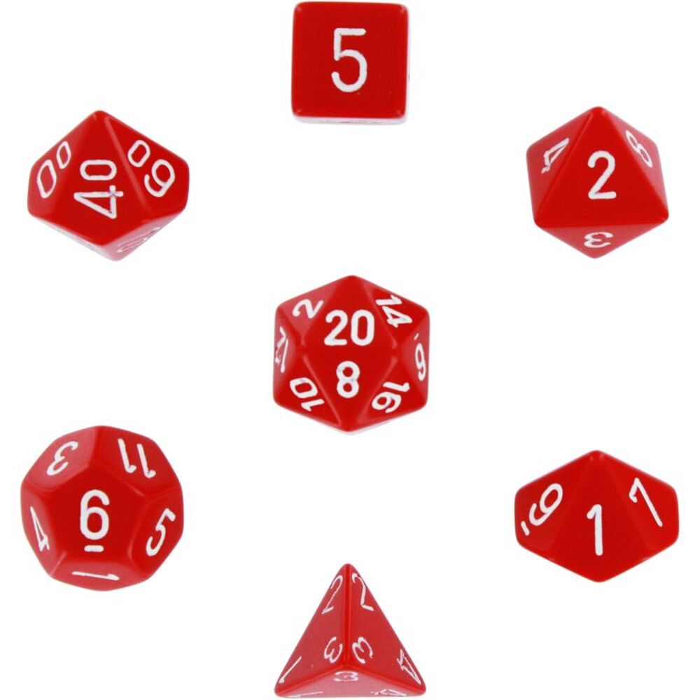 Polyhedral 7-Die Opaque Dice Set - Red with White